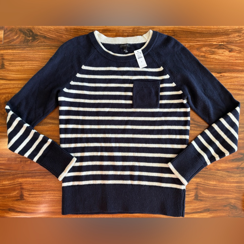 NWT Talbots Women’s Navy Striped Nautical Breton Sweater Small S Cotton Wool